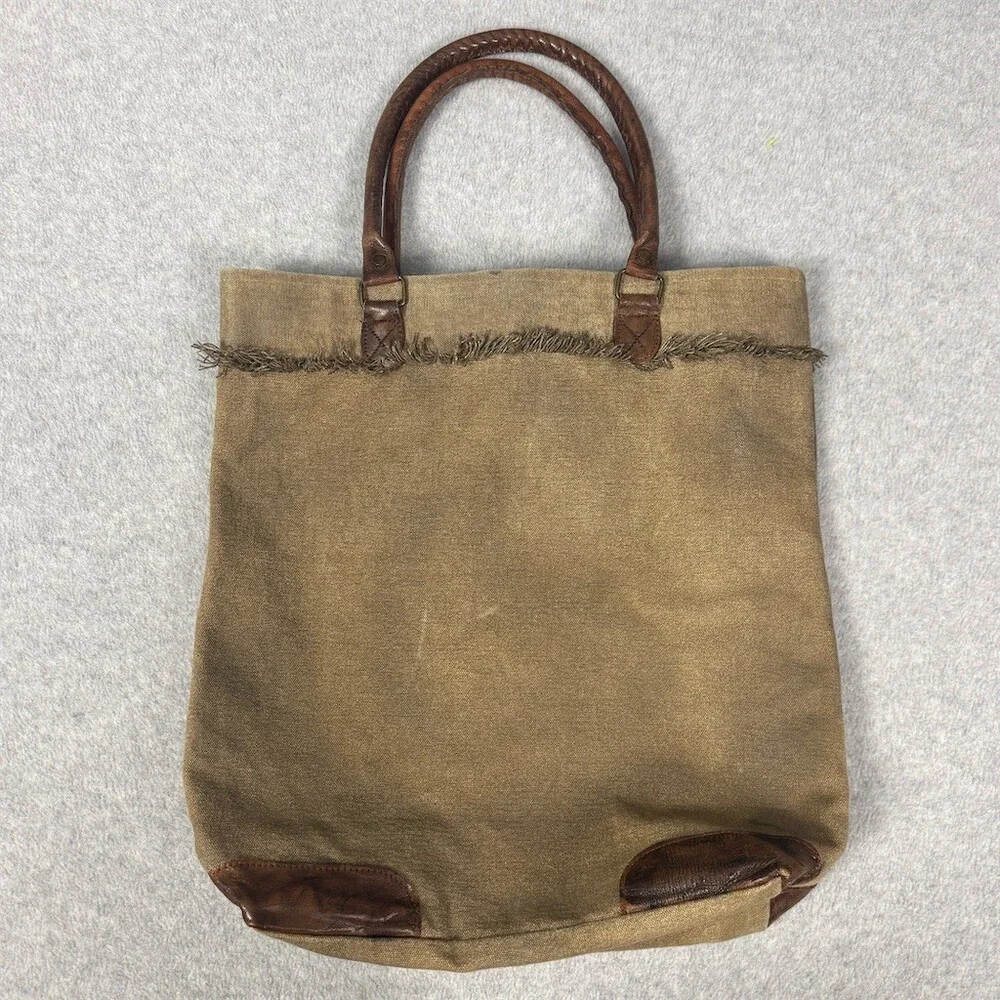 Mona B Womens Large Canvas Tote Bag Tan Distressed - Picture 5 of 12